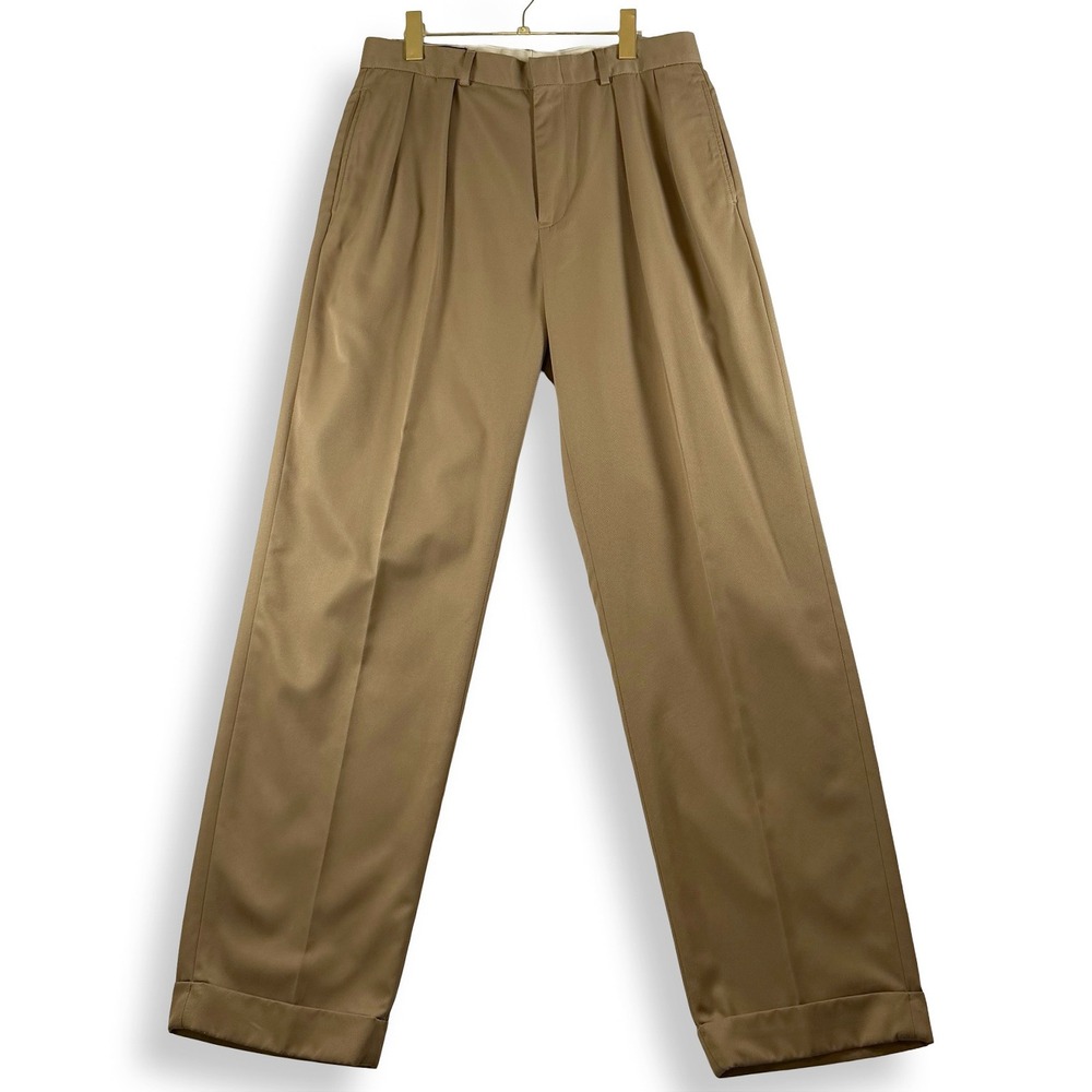 Polo Ralph Lauren Pants Men 32x32 Tan Pleated Cuffed Dress Trousers Preppy